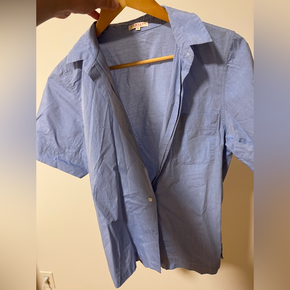 Blue Short Sleeve Cotton Blend Top